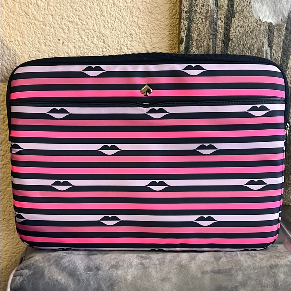 Kate Spade Pink and Black Striped Laptop Sleeve